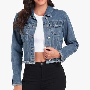 Women’s Cropped Denim Jacket Frayed Edges